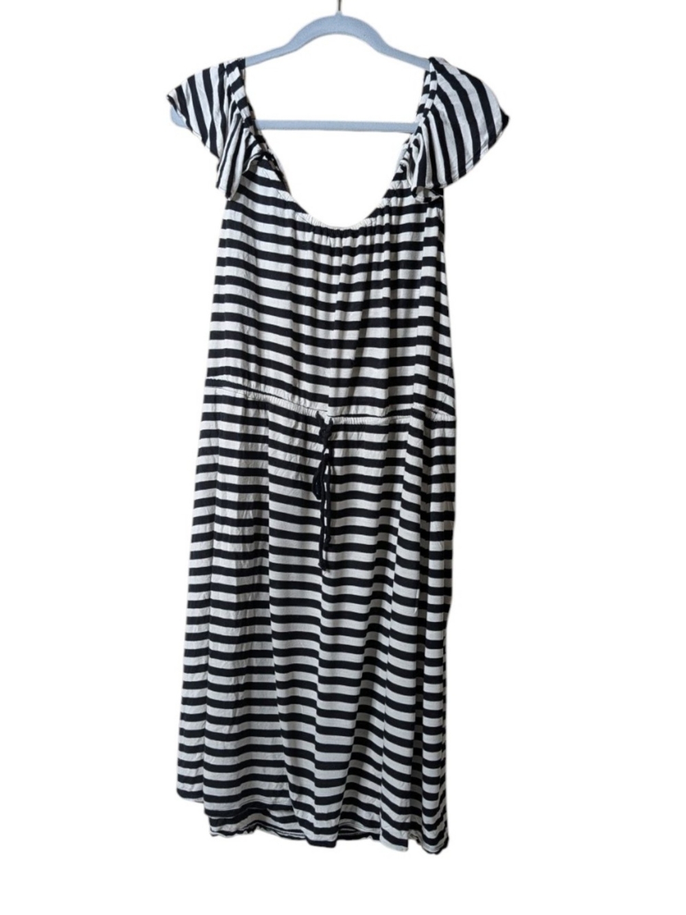 Old Navy Black & White Striped Casual Maxi Dress With Scoop Neck & Cap Sleeves